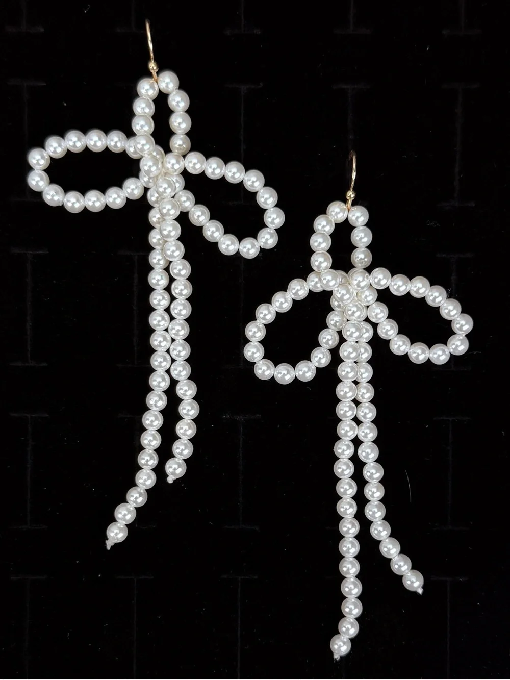 Elegant Faux Pearl Bow Dangle Pierced Earrings